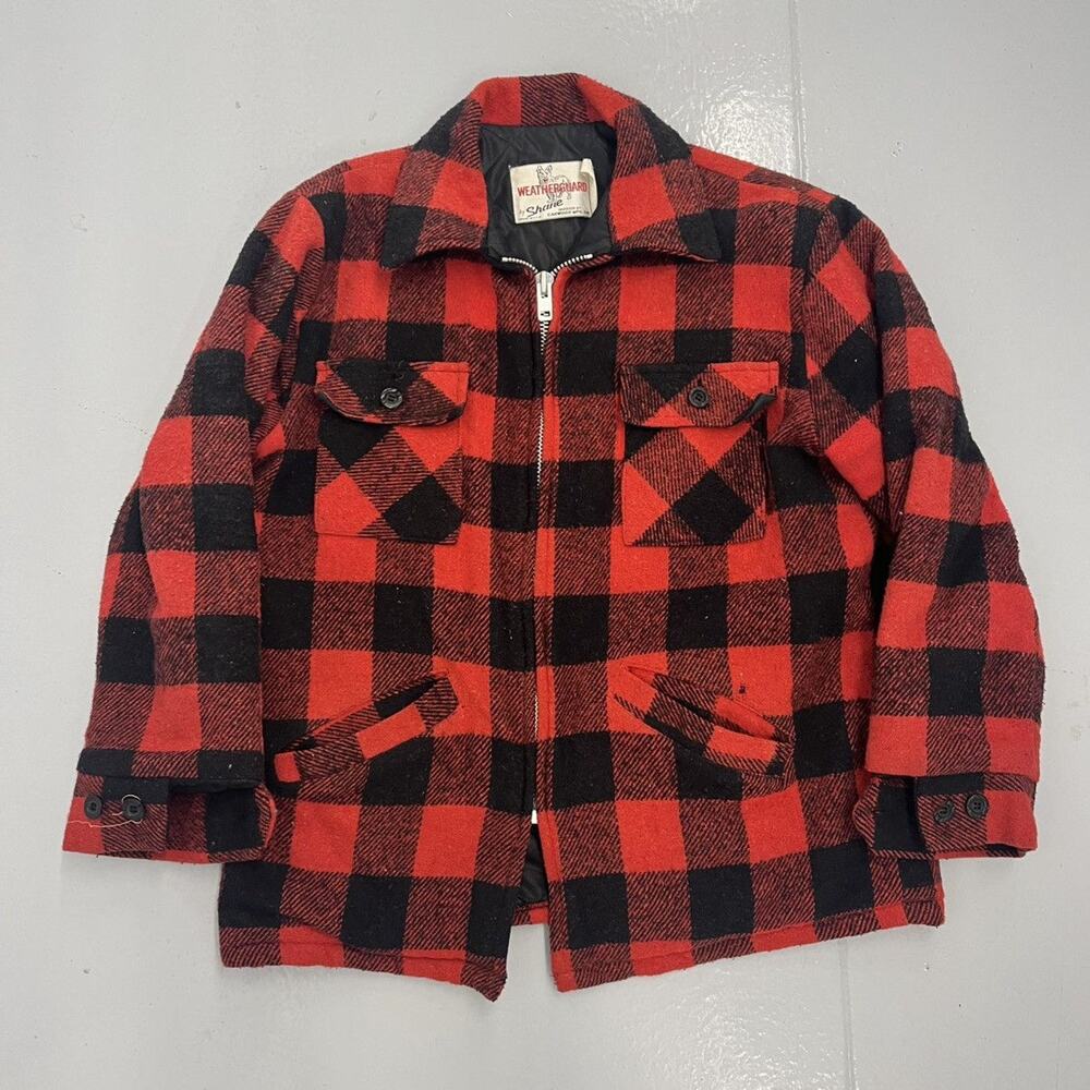 Vintage 80s Weatherguard Red Buffalo Check Bomber Jacket